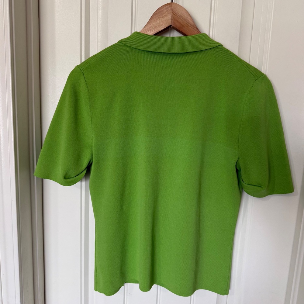 Cable & Gauge Knit Top Women PM Green Good Double Breasted Short Sleeve Square - Picture 4 of 7